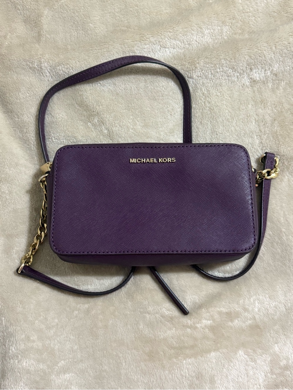 Michael Kors Plum Saffiano Crossbody with Gold Hardware